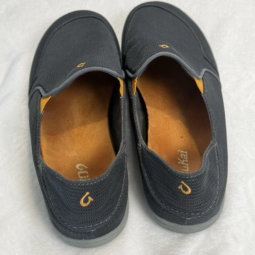 OluKai Nohea Mesh Shoes Mens 10.5 Gray Orange Slip On Loafers 10188-4242